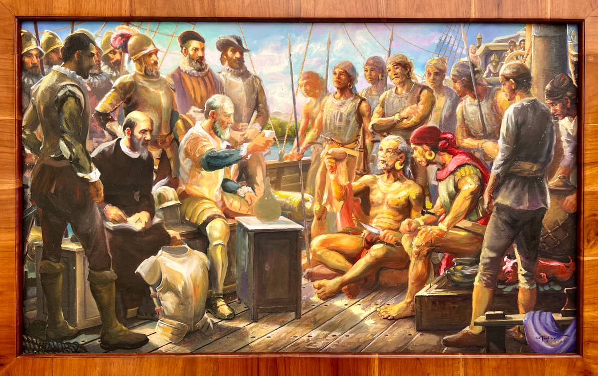 ‘Boceto para El Pacto De Sangre De Sigala-Legazpi’ (77 by 128 centimeters, oil on canvas, 2024) by Sherwin Tutor.